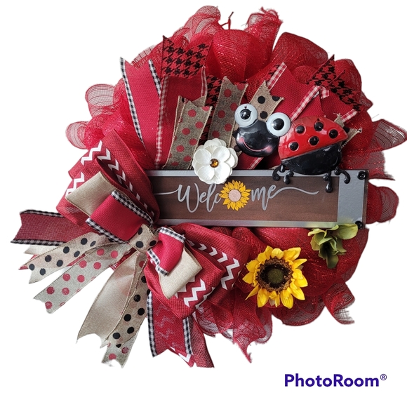 Wreath,  Ladybug Garden Wreath - Picture 1 of 1